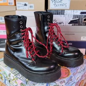 Jeffrey Campbell Black Box Lug Bottom Ankle Lace Up Bootie Side Zip